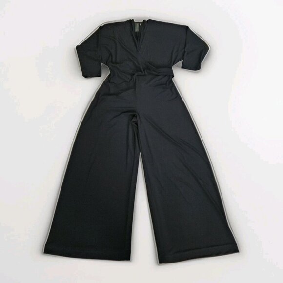 Norma Kamali Jumpsuit Women L / 40 Black Dolman LS Wrap Front Tie Waist Wide Leg - Picture 10 of 16